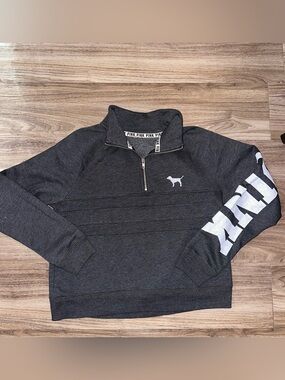 PINK Victoria's Secret Charcoal Half-Zip Pullover with Sleeve Logo